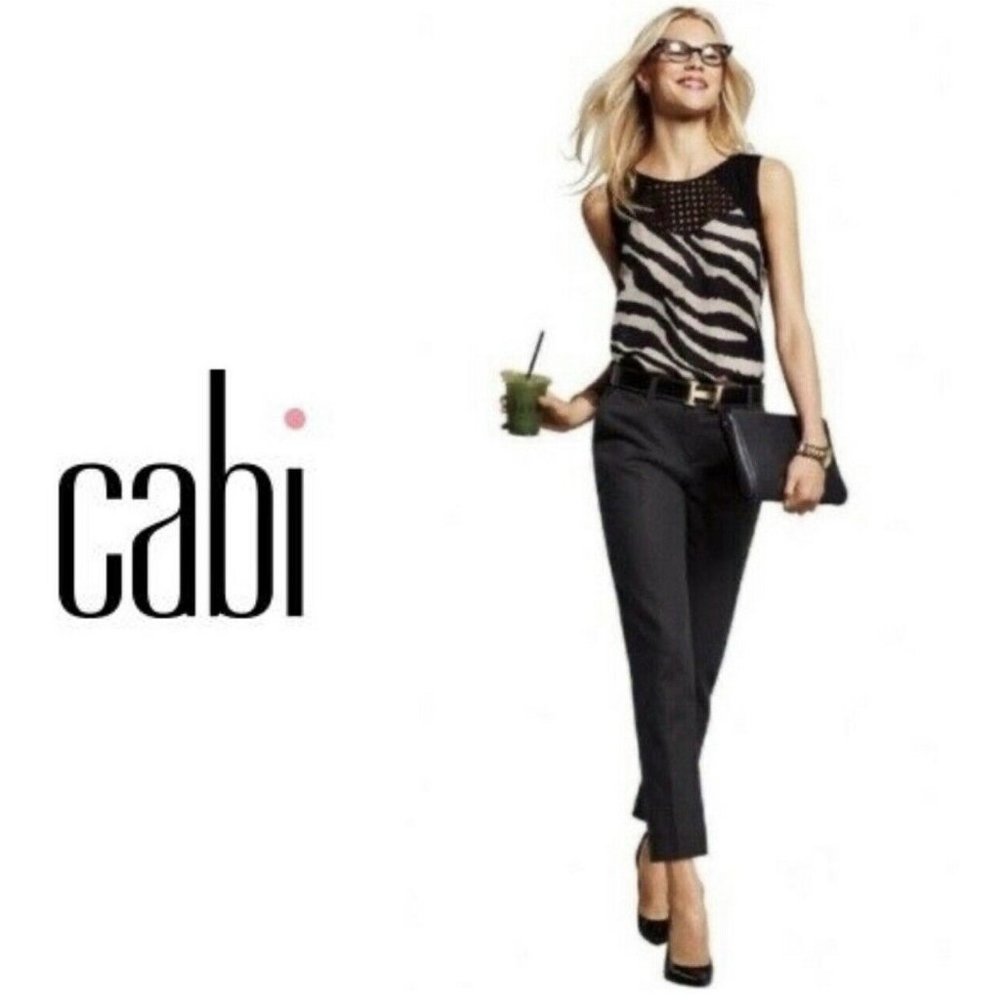 Cabi# 5078 Go To Ankle Trousers Pants  Black Straight Leg Size 4 Women's Cotton